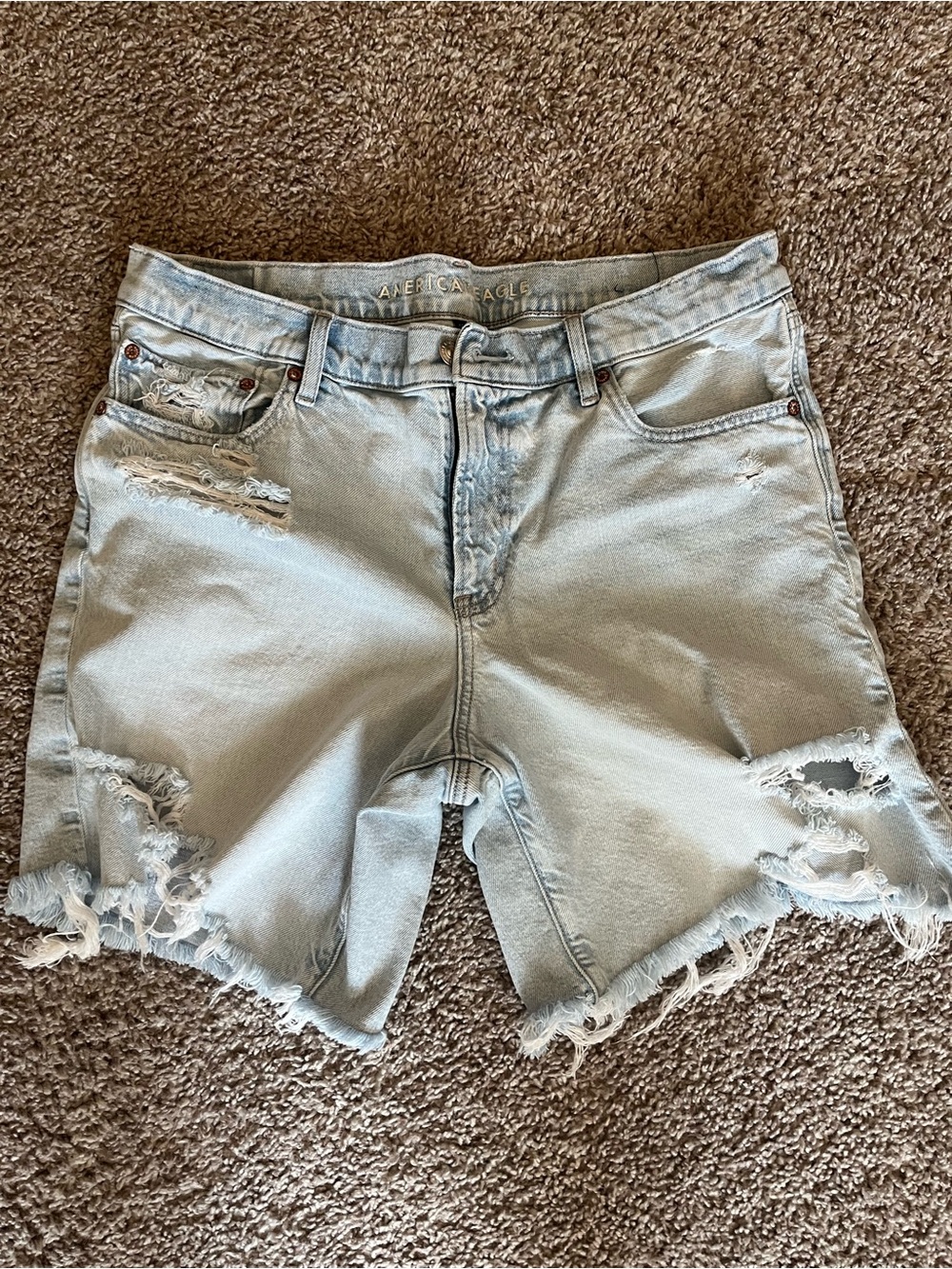 American Eagle Outfitters Light Blue Distressed Denim Shorts